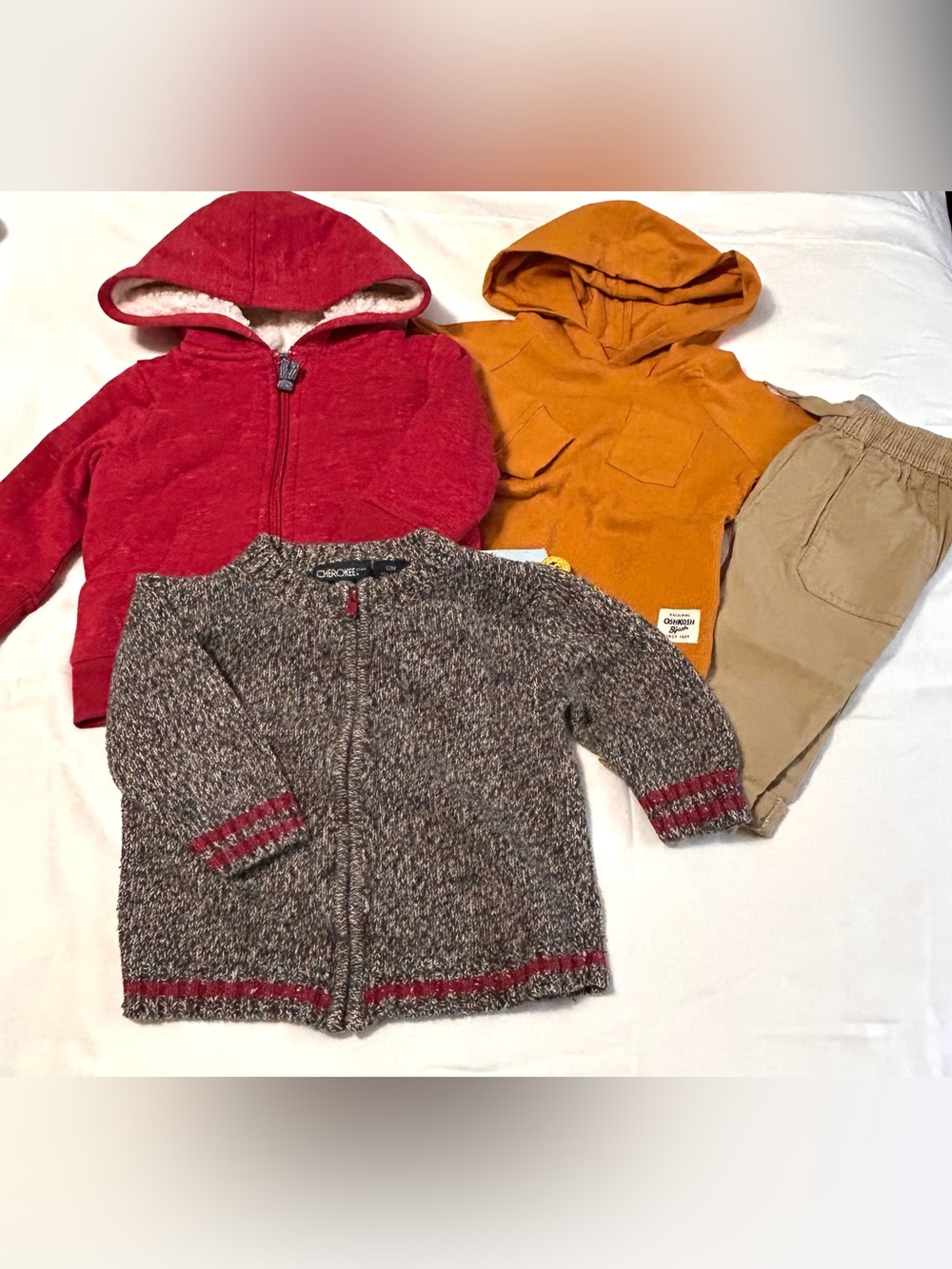 12 month 4 pieces FALL Sweatshirt Khaki Pants Sweater Pullovers New and Like New
